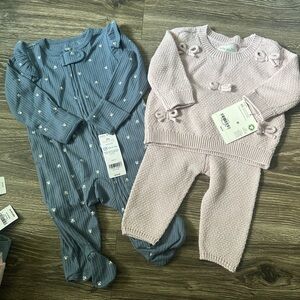Carter's girl blue sleeper and pink sweater set
